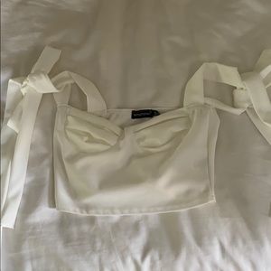 pretty little thing shoulder tie crop top